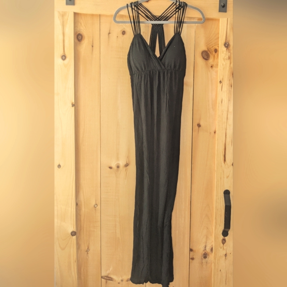 Pink Rose Black Maxi Dress Size L
